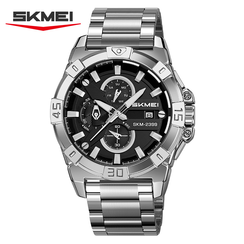 Skmei  Men's Quartz Watch Multifunctional Six-hand Steel Strap Waterproof 